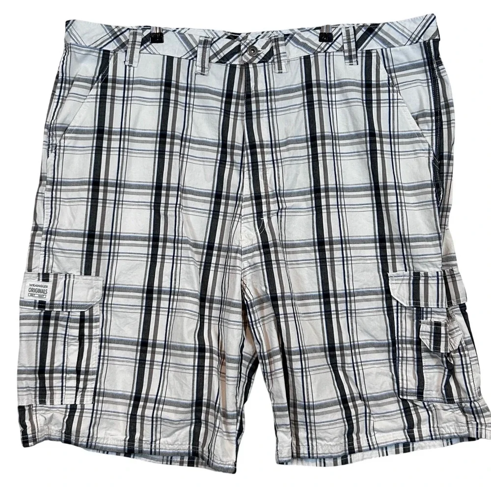 Wrangler Originals Mens Plaid Cargo Shorts Grey Bermuda Loose‎ Fit 46 Gorpcore